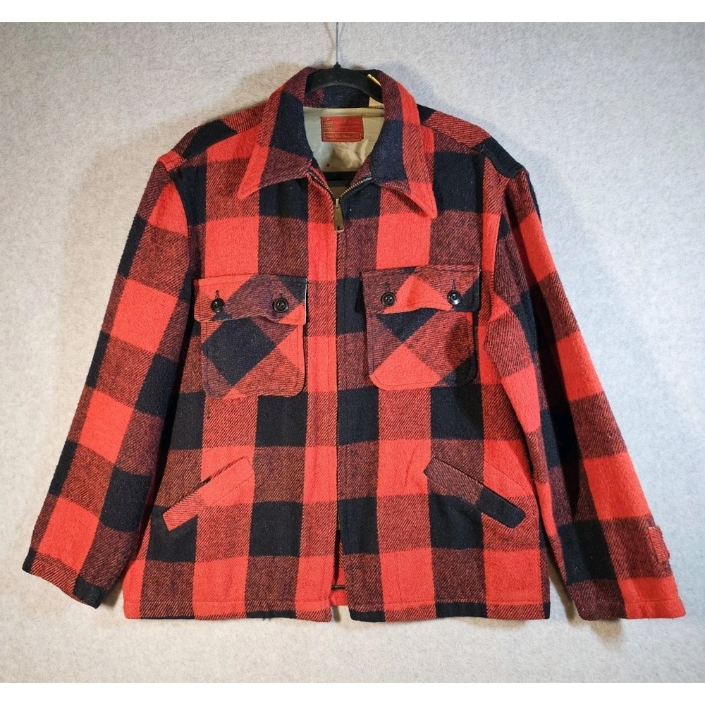 60/70s Sears Kings Road Heavy Buffalo Plaid Hunting Field Jacket Sz Md Full Zip